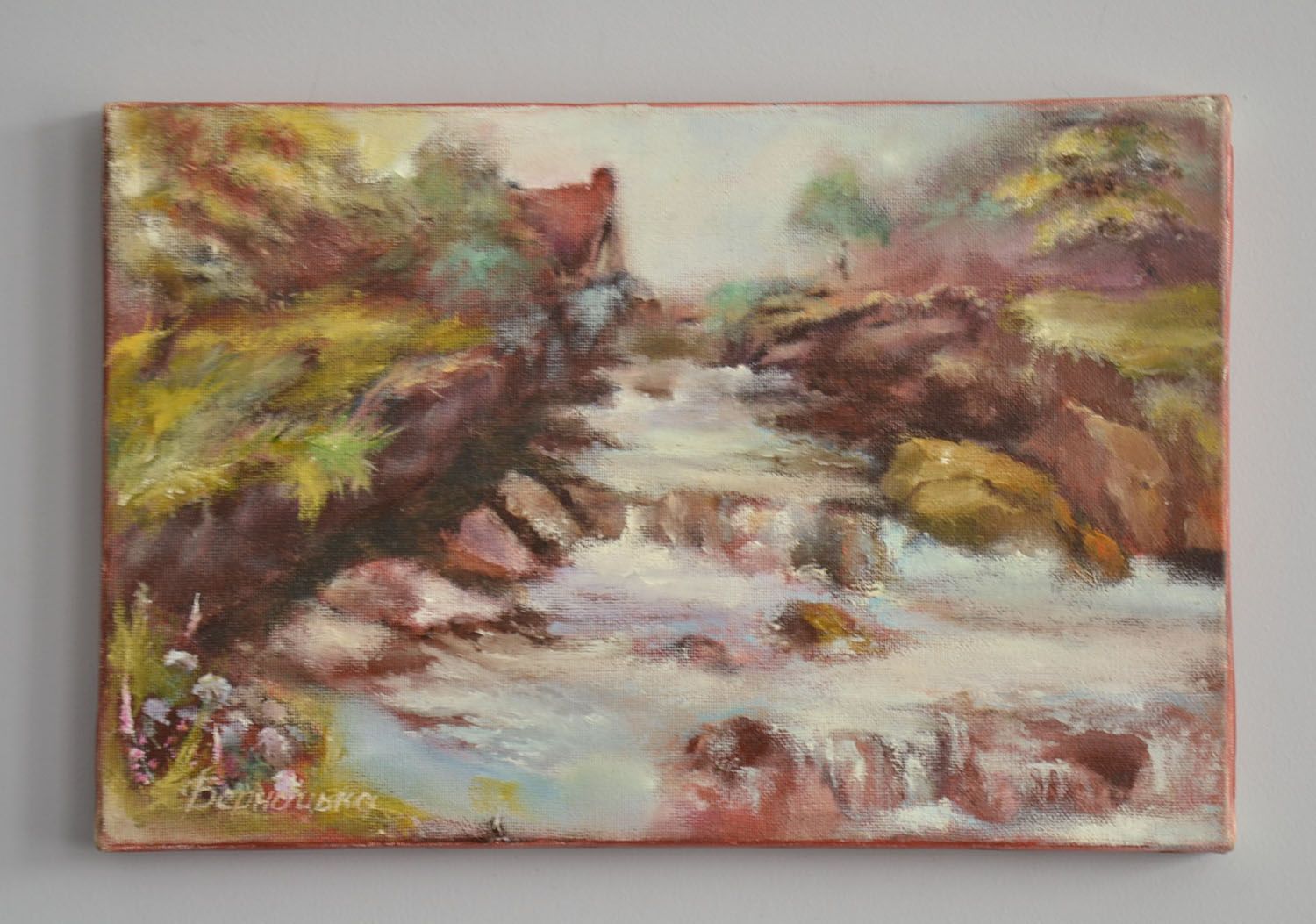Öl Gemälde mit Landschaft Wasserfall foto 2