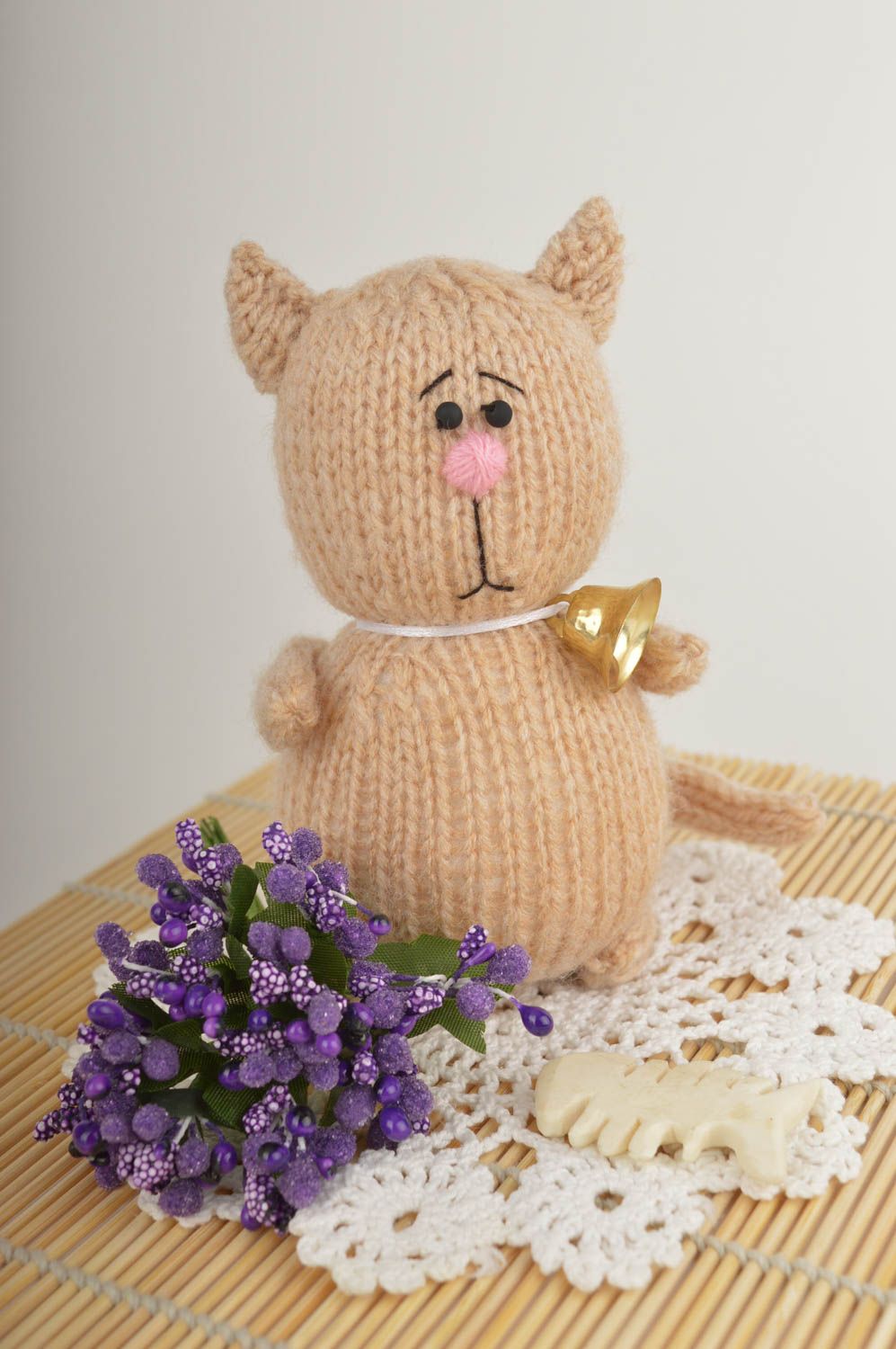 Handmade brown cute toy knitted stylish toy unusual soft accessory for nursery photo 1