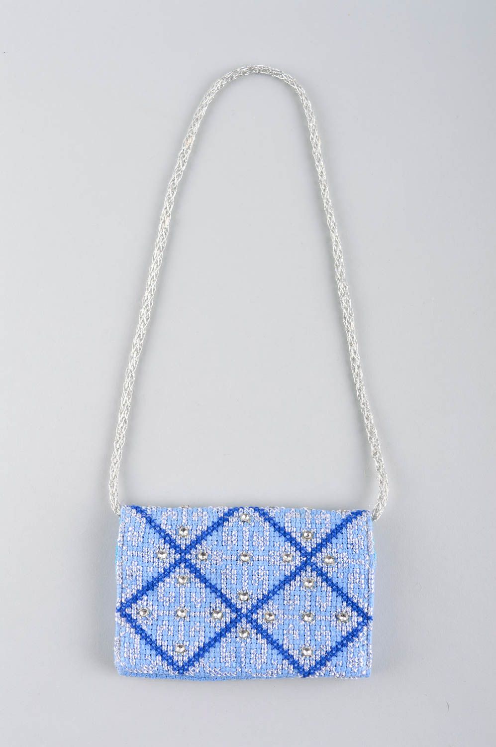 Stylish bag made of fabric handmade accessory with zipper blue feminine purse photo 2