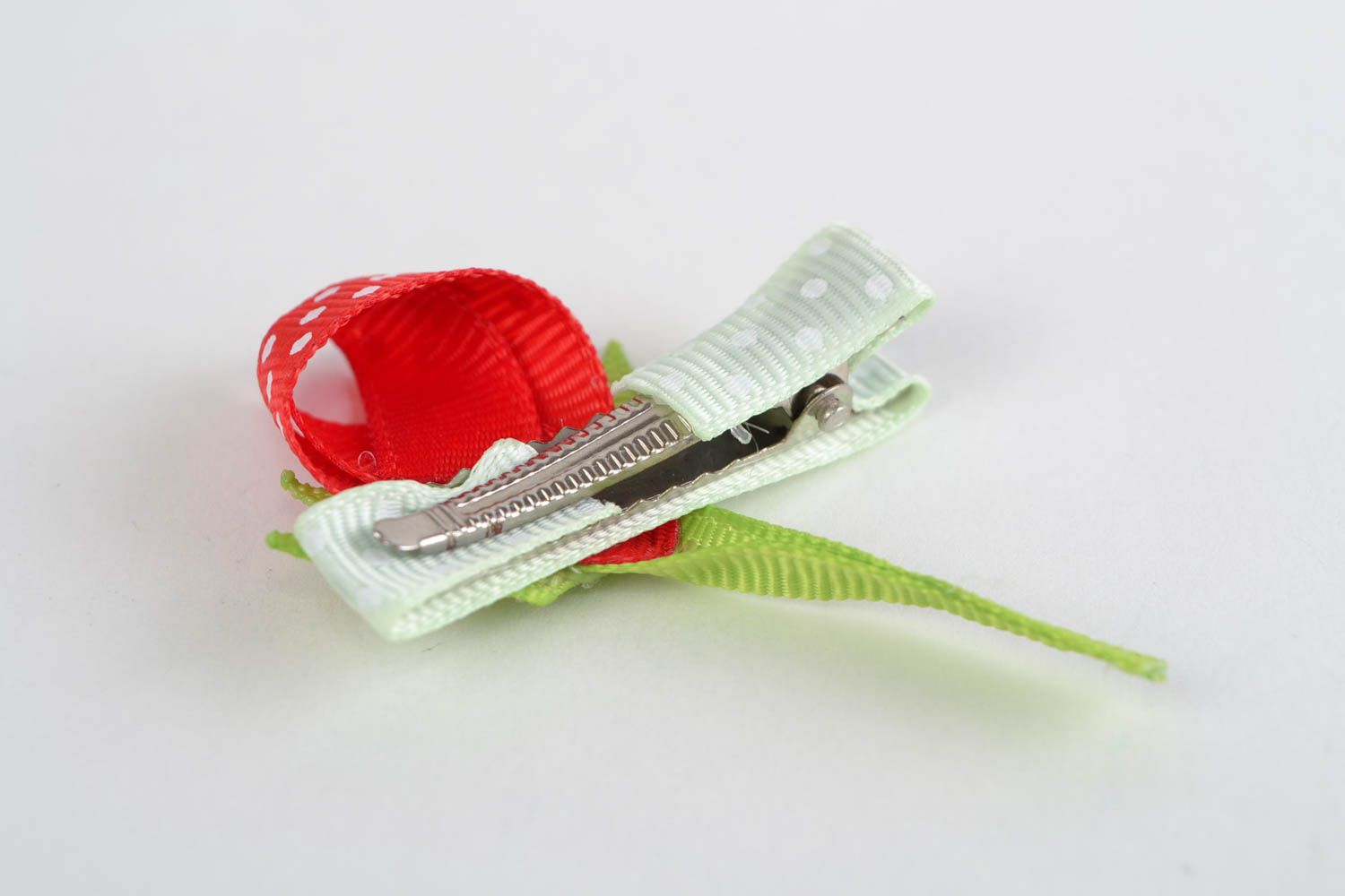 Hair clip made of rep ribbons handmade beautiful designer barrette Red Rose photo 5