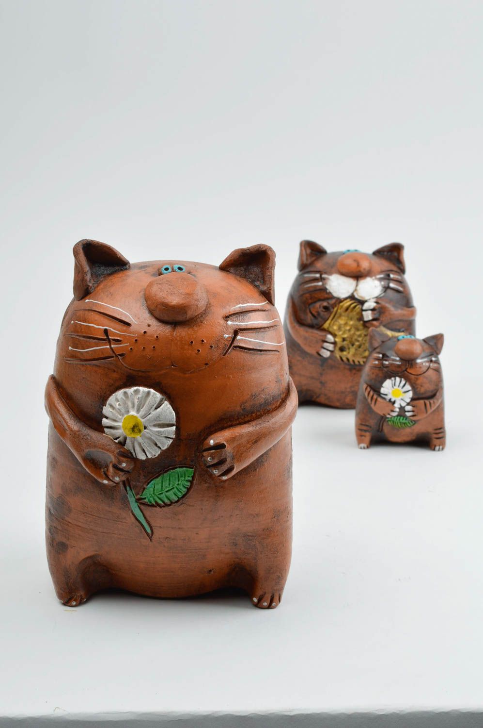 Figuras de barro artesanales decoración de hogar regalo para amigo Gatos  foto 3
