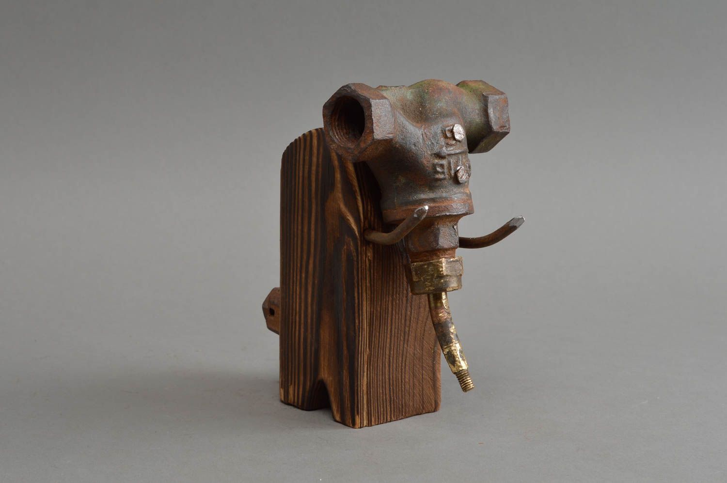 Künstlerische Statuette aus Holz Mammut mit Metall in Braun handgeschaffen toll foto 2