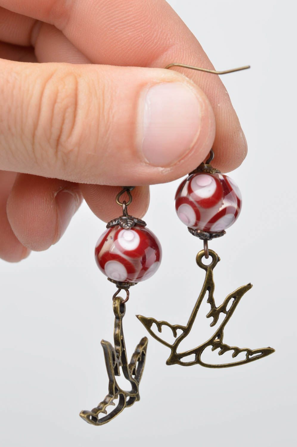 Handmade Accessoire für Frauen Damen Schmuck Glas Ohrringe modisch rot foto 5