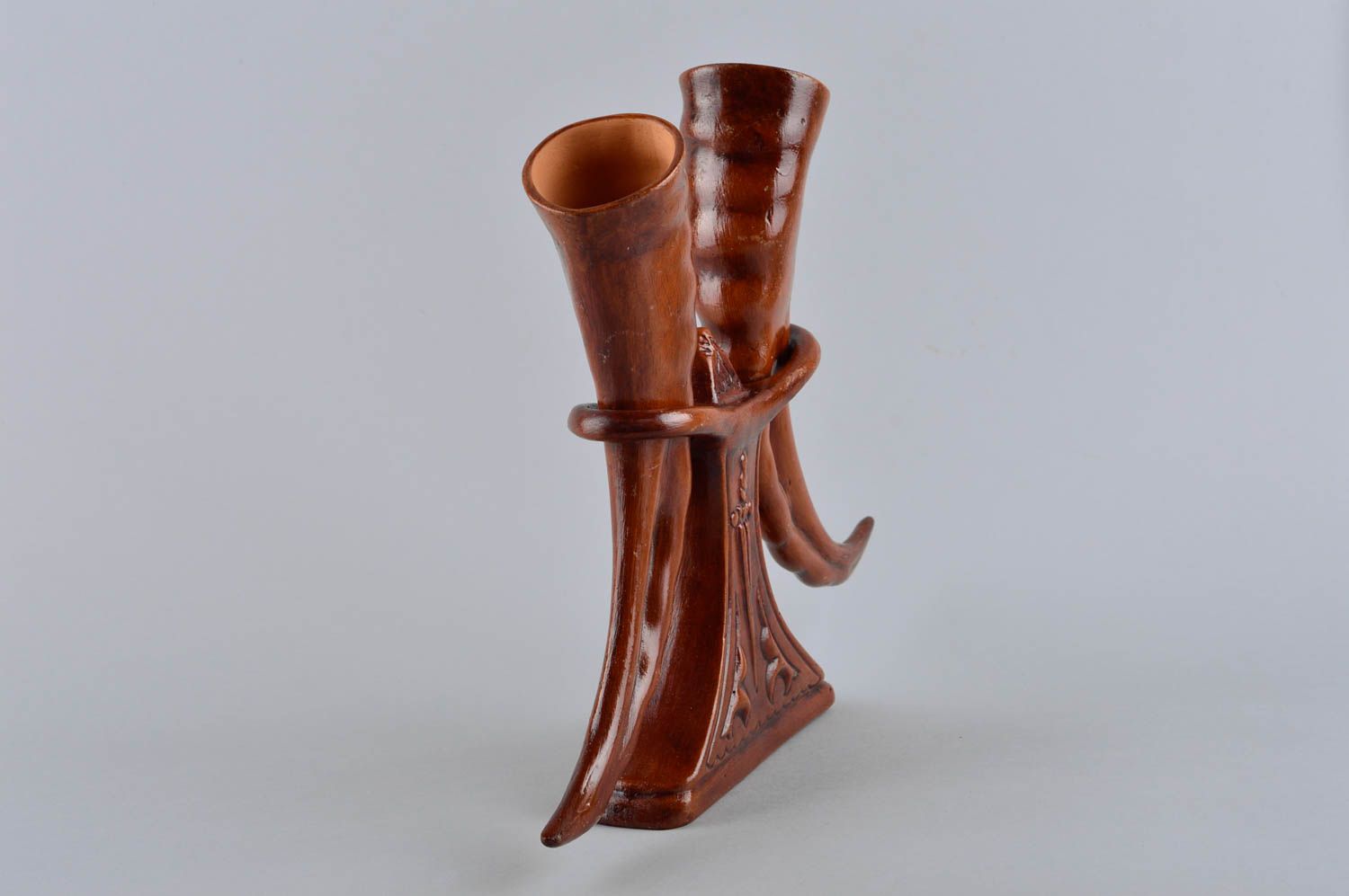 Handmade Trink Horn Keramik Behälter 2 Stück mit Ständer Geschenk für Männer  foto 3