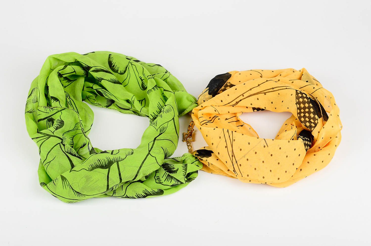 Handmade Accessoire für Damen aus Chiffon Schal grün Damen Halstuch grün gelb foto 5
