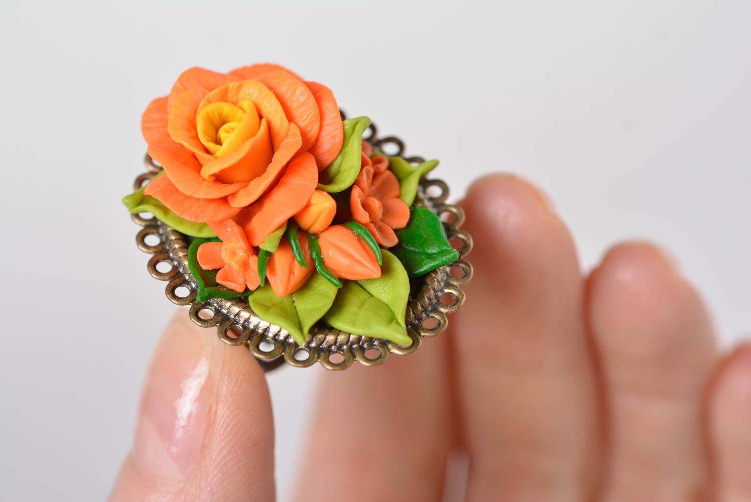 Porcelain ring handmade summer sylish ring bright bijouterie polymer clay ring photo 2