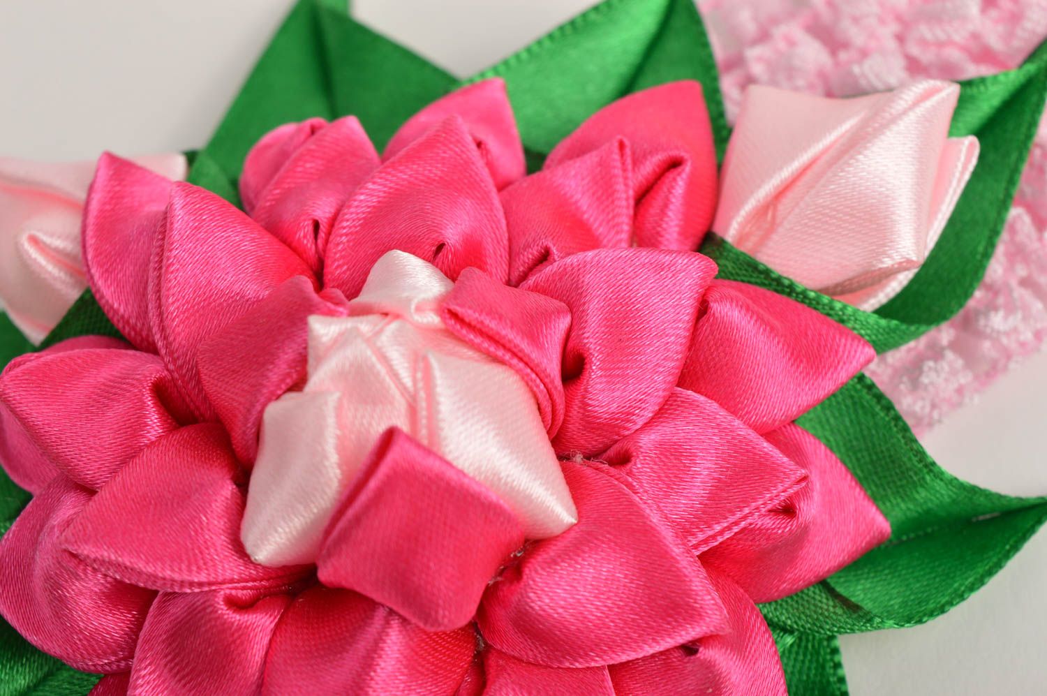Banda con flores hecha a mano rosada cinta para el pelo regalo para chicas foto 4