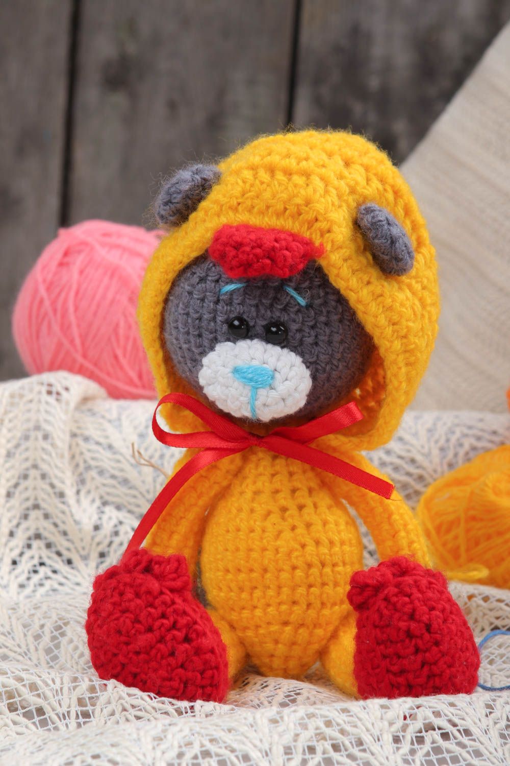Peluche faite main tricotée Jouet ours en costume de canard Cadeau pour enfant photo 1