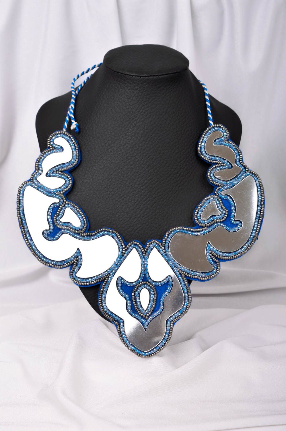 Beautiful handmade beaded necklace textile necklace with glass gift ideas  photo 1