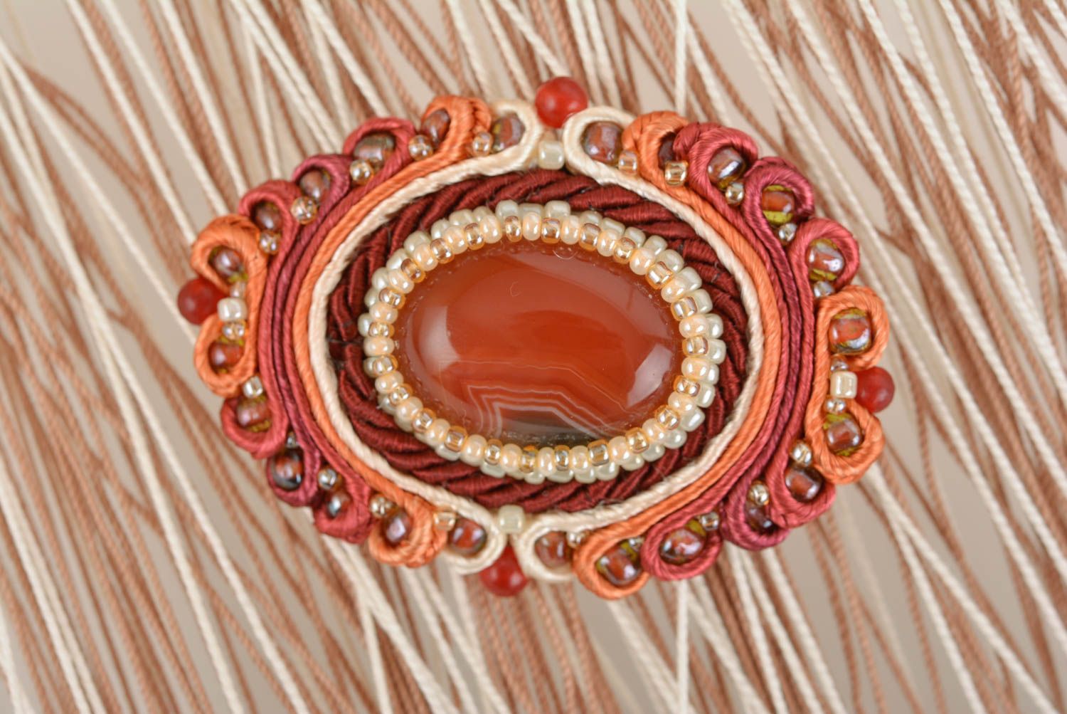 Handmade stylish brooch soutache brooch evening accessories with natural stones photo 1