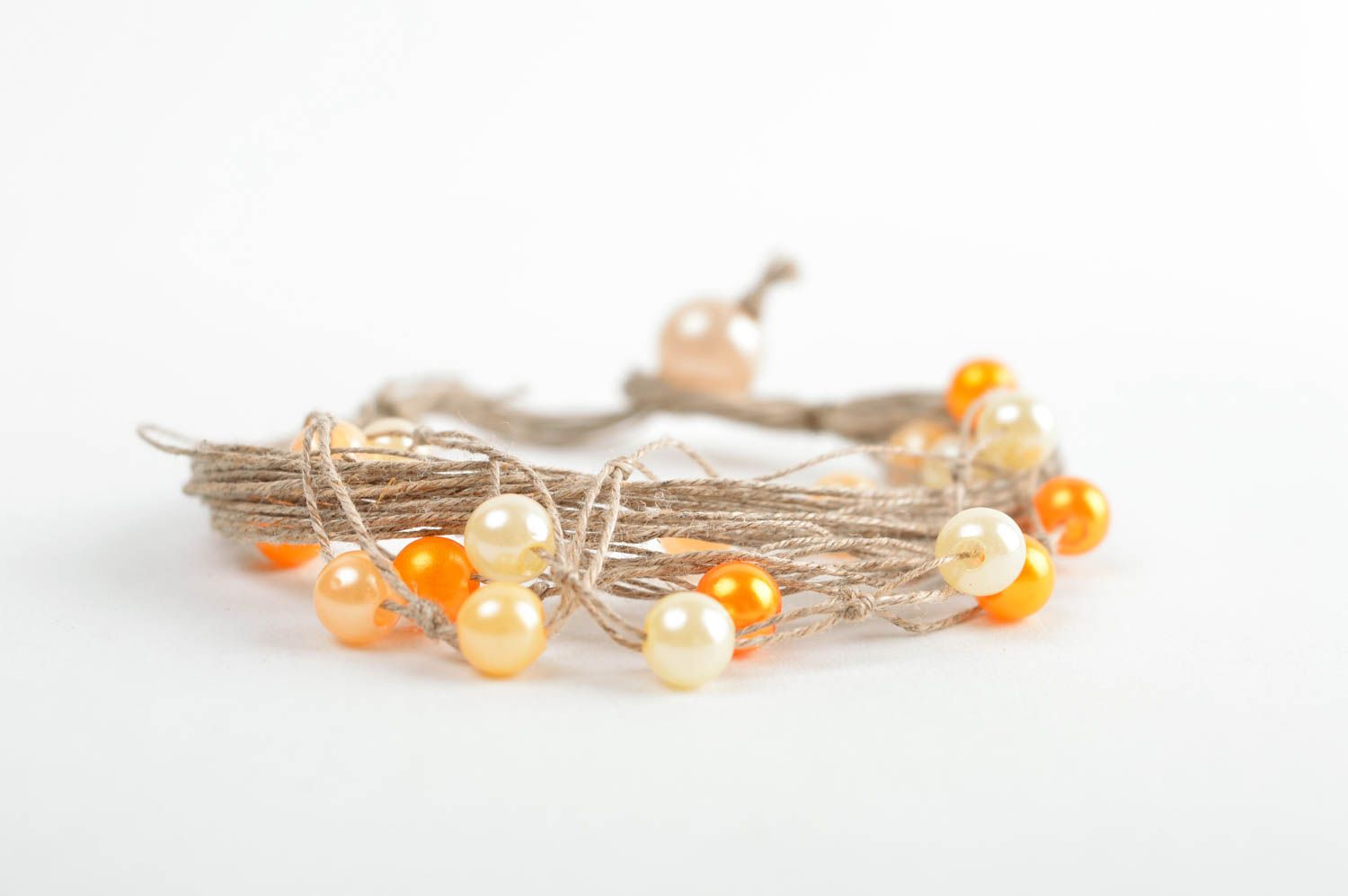 Bracelet boho Bijoux fait main Accessoire femme cordes de lin perles nacrées photo 3