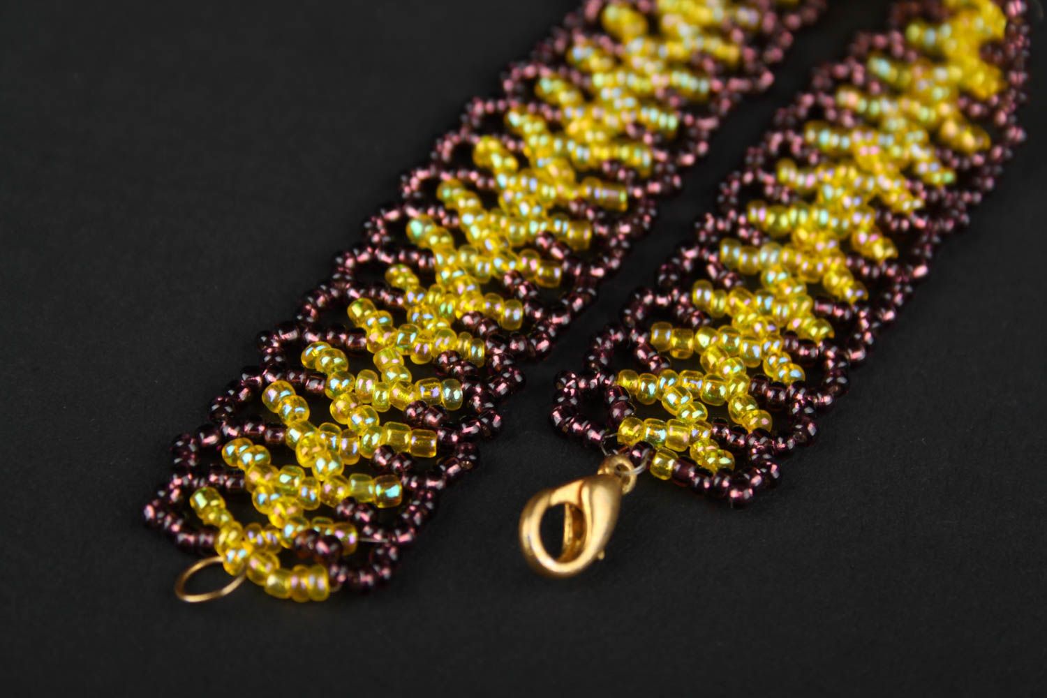 Bracelet perles de rocaille Bijou fait main jaune-marron Cadeau pour femme photo 5