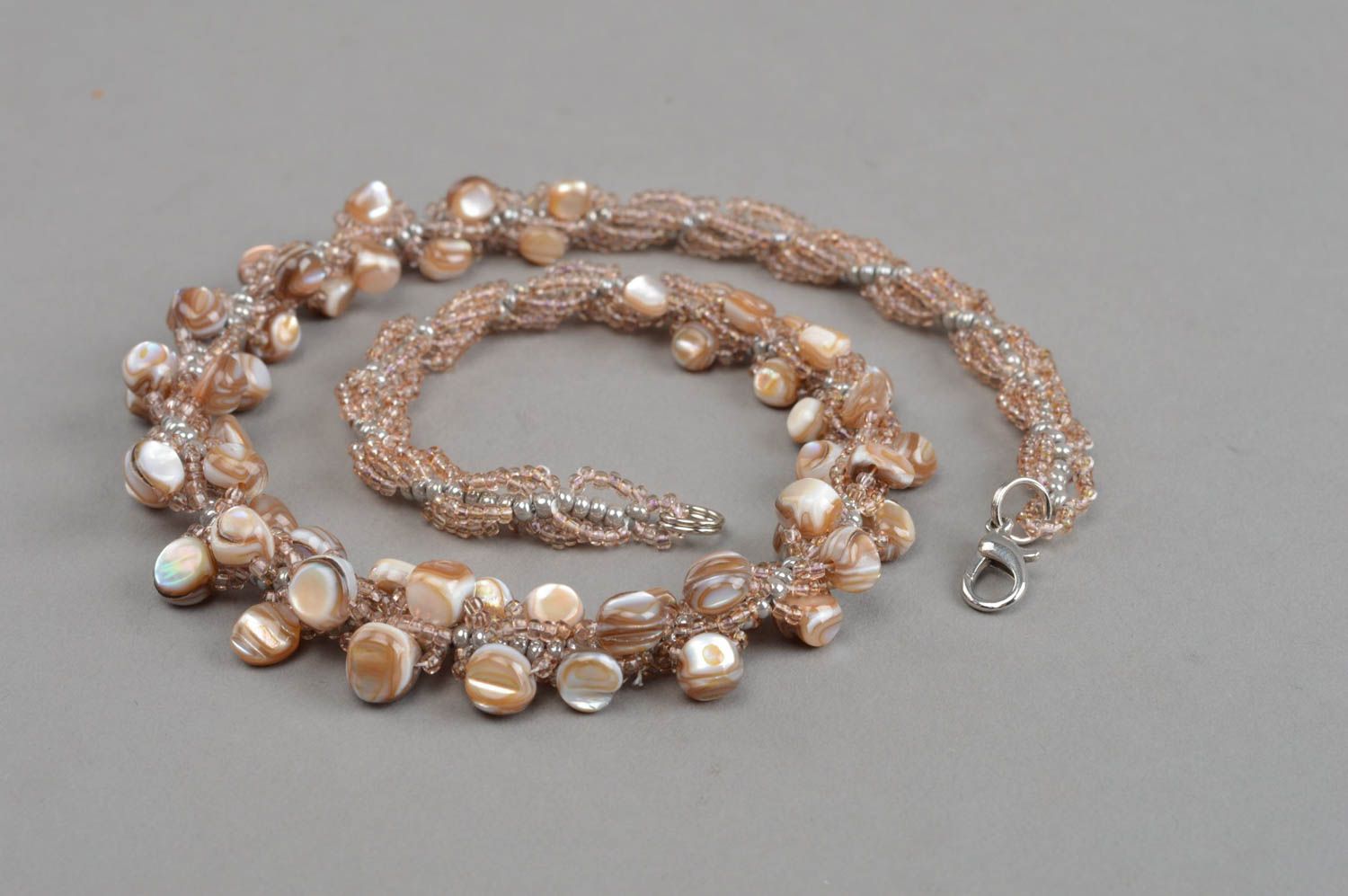 Beaded necklace with natural stones mother of pearl long accessory for women photo 3