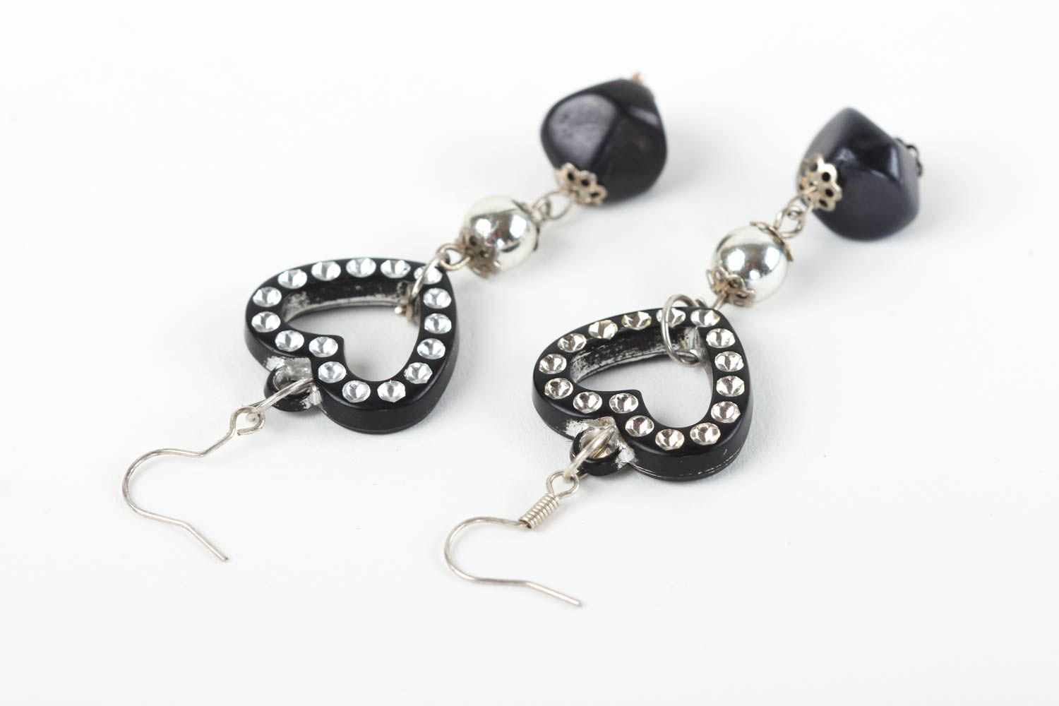 Handmade black unusual earrings cute beaded earrings stylish accessory photo 4