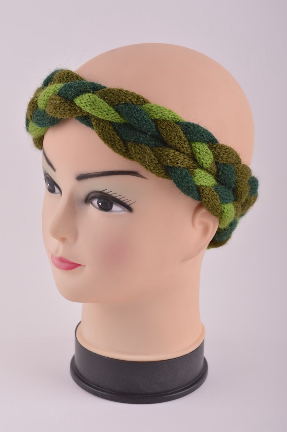 Bandeau cheveux tresse fait main tricoté original vert Accessoire femme photo 2