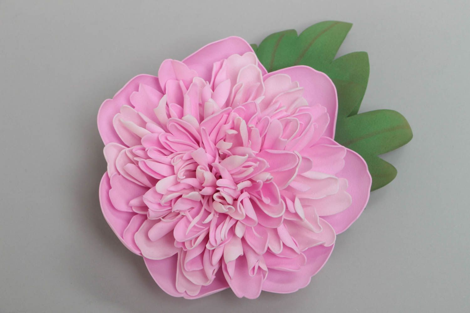 Broche fleur grande belle en foamiran pratique faite main Pivoine rose photo 2