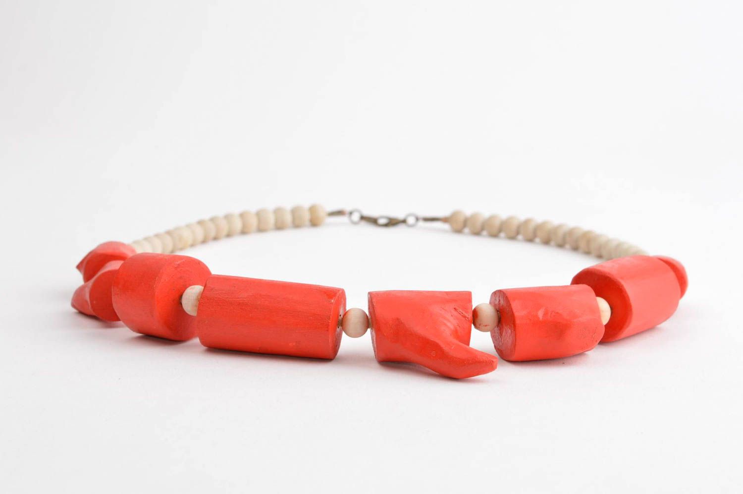 Wooden beaded necklace handmade accessories red wooden bead necklace girl gift   photo 3
