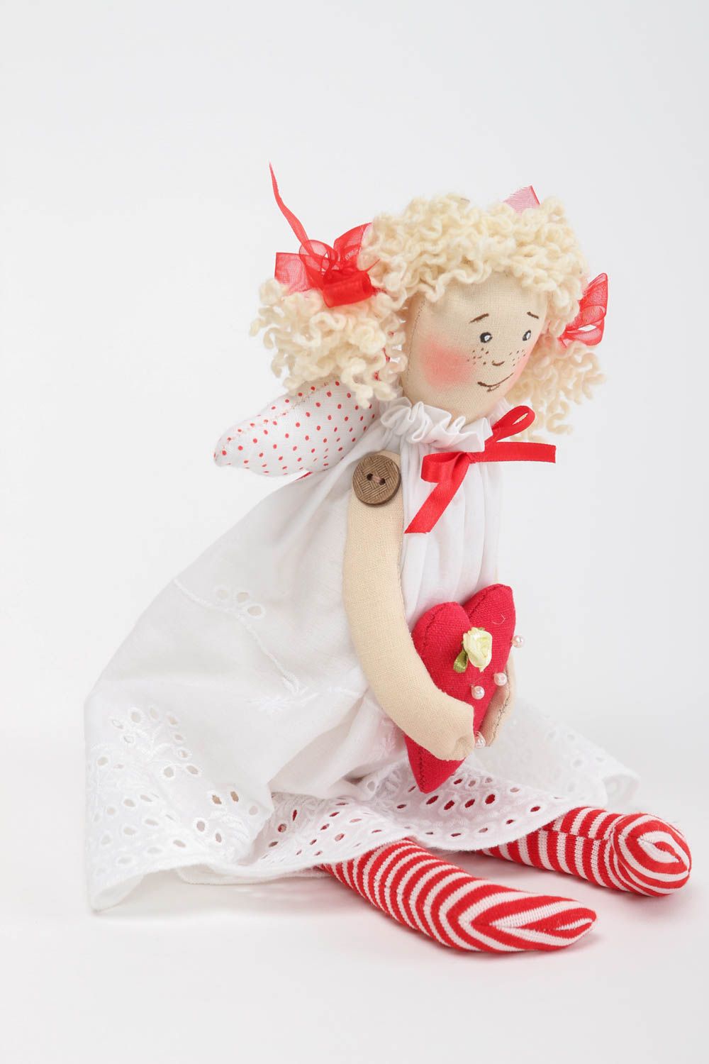 Кукла ручной работы для декора интерьерная кукла Ангел с сердцем тряпичная кукла фото 2