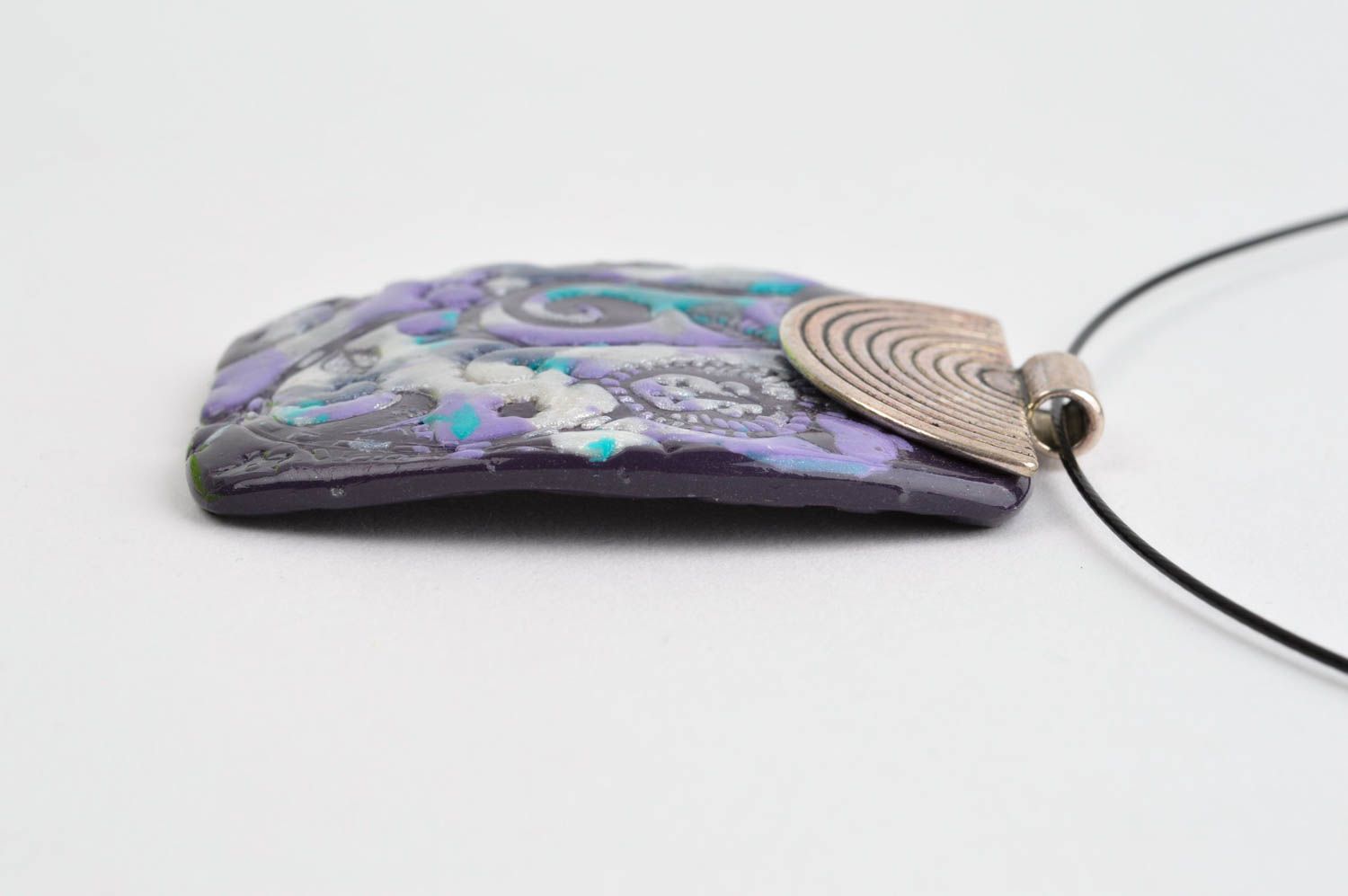 Handmade polymer clay pendant stylish accessory necklace with pattern photo 3