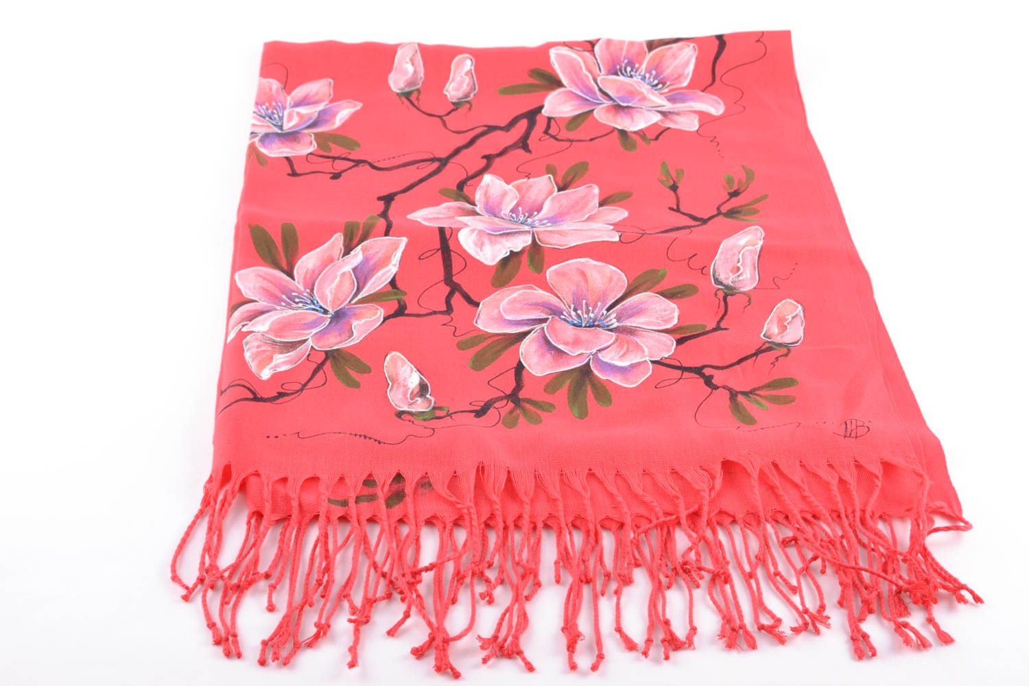 Women's cashmere scarf with flowers photo 2