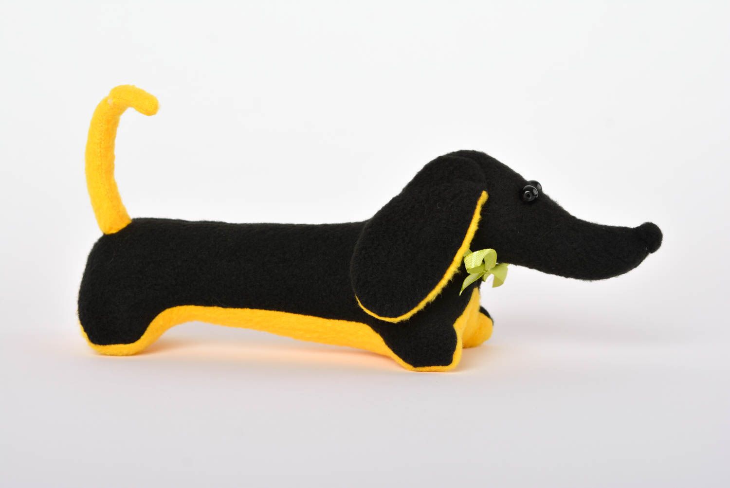 Peluche chien Jouet fait main petit noir-jaune teckel mignon Cadeau pour enfant photo 4