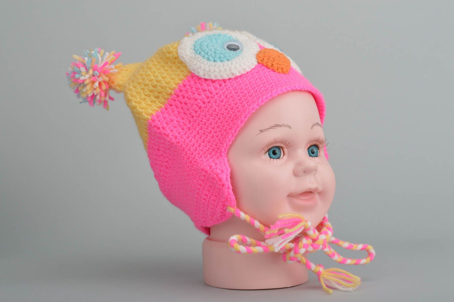 Bonnet tricoté pour bébé fait main beau vif en forme de hibou original photo 5