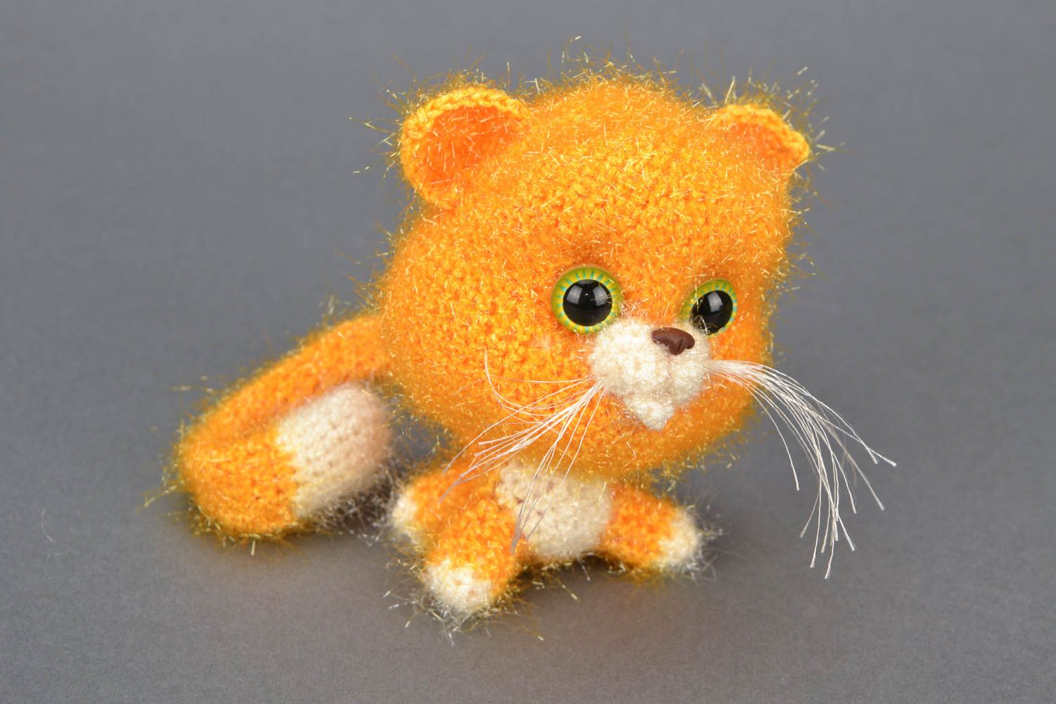 Мягкая вязаная игрушка Желтый кот фото 1