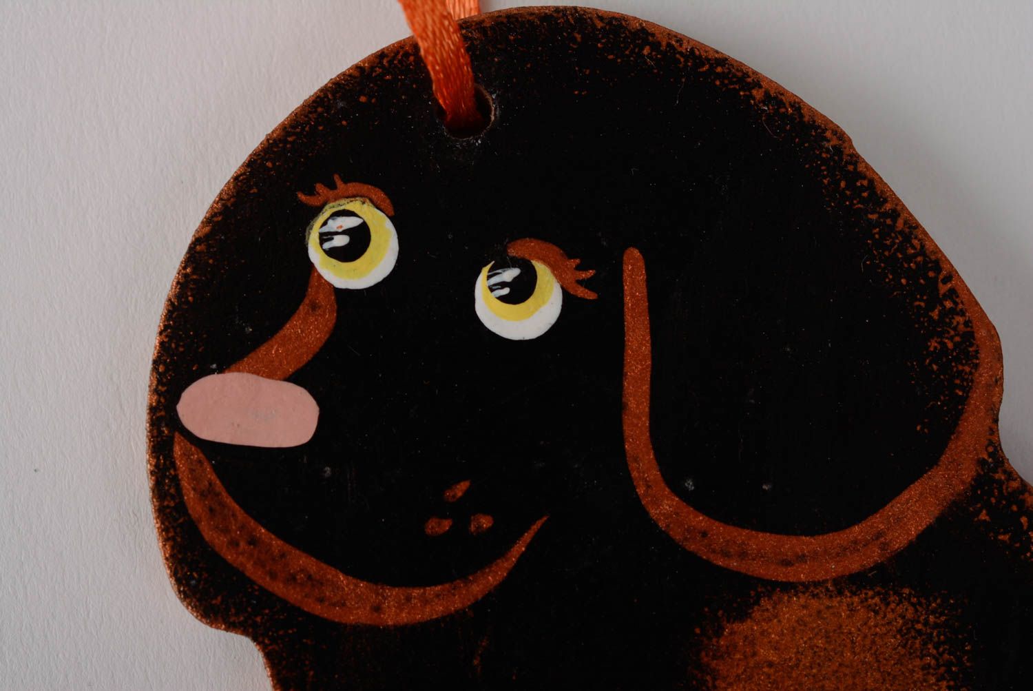 Beautiful handmade interior pendant painted with acrylics in the shape of chocolate dog photo 2