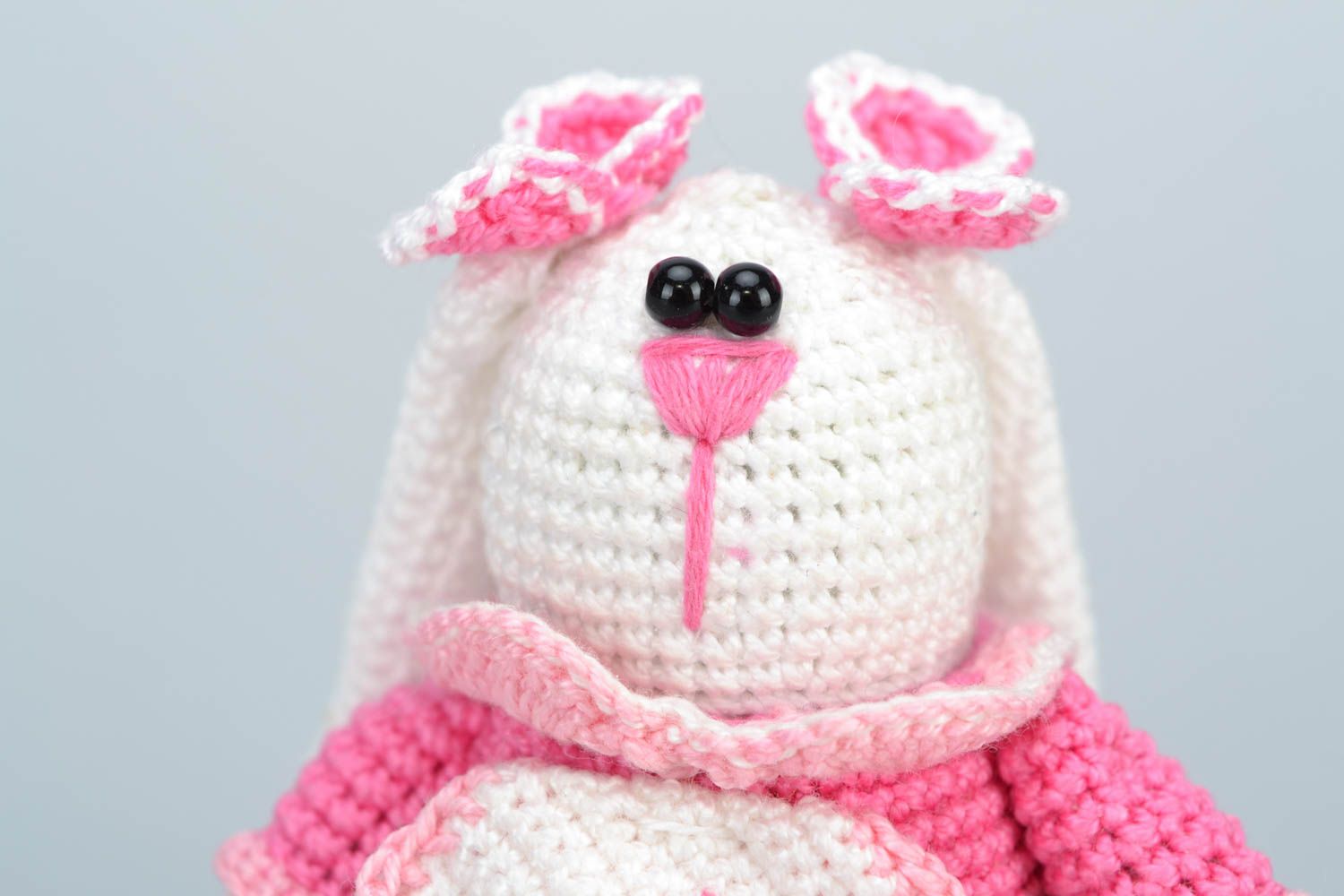 Handmade crochet soft toy hare girl in pink with cake children's gift photo 4