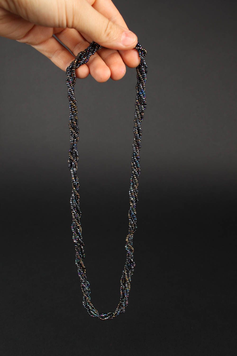 Collier noir Bijou fait main en perles de rocaille design stylé Cadeau femme photo 3