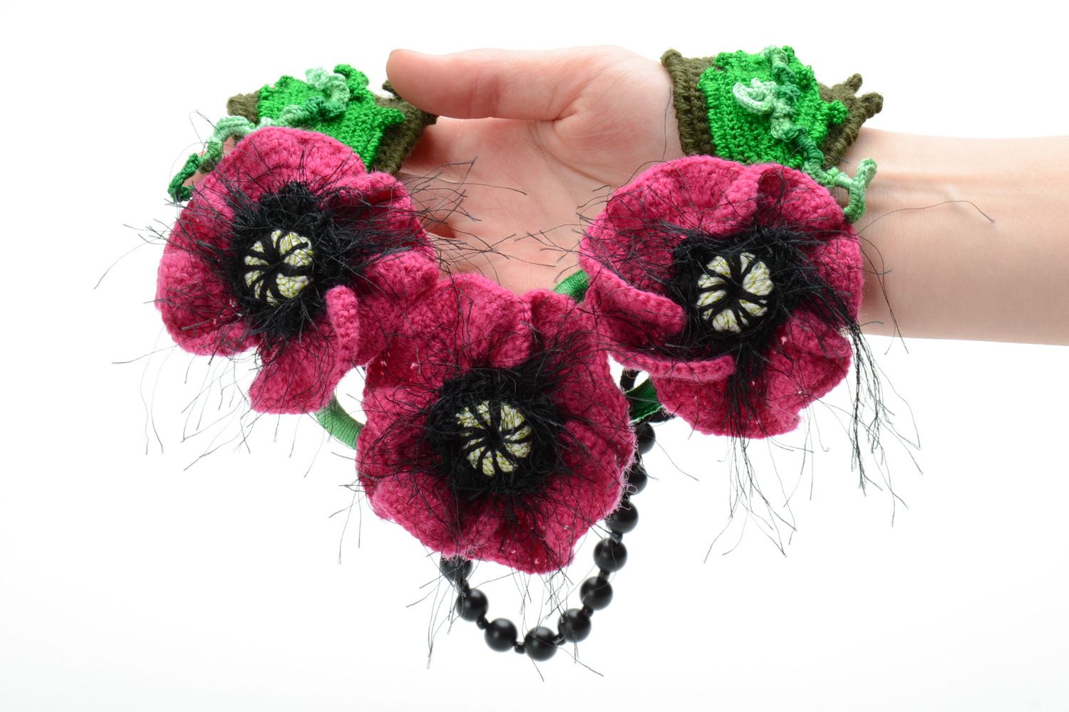 Bright handmade crochet textile flower necklace photo 5
