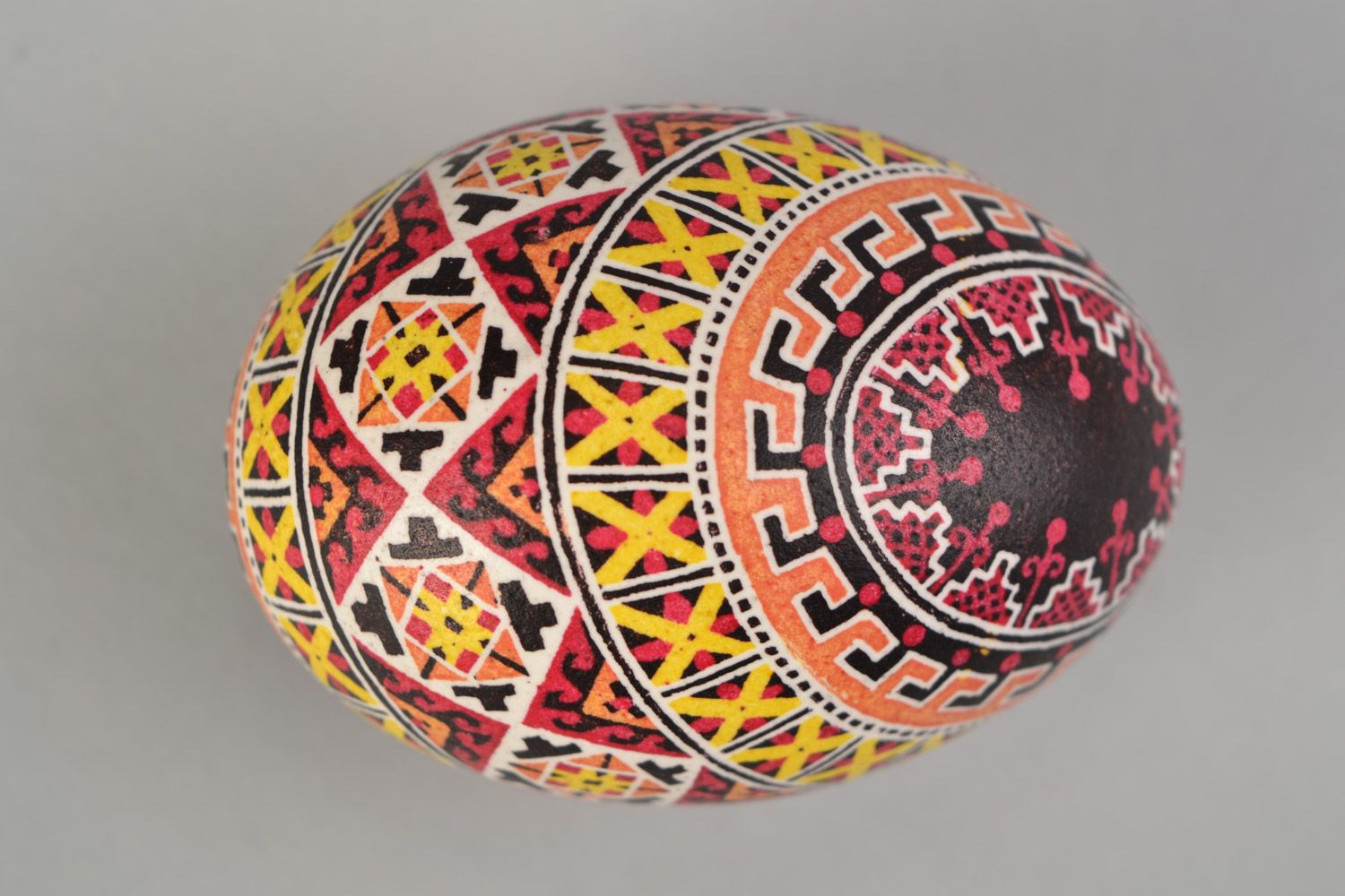 Handmade decorative Easter egg painted with wax Swastika photo 4