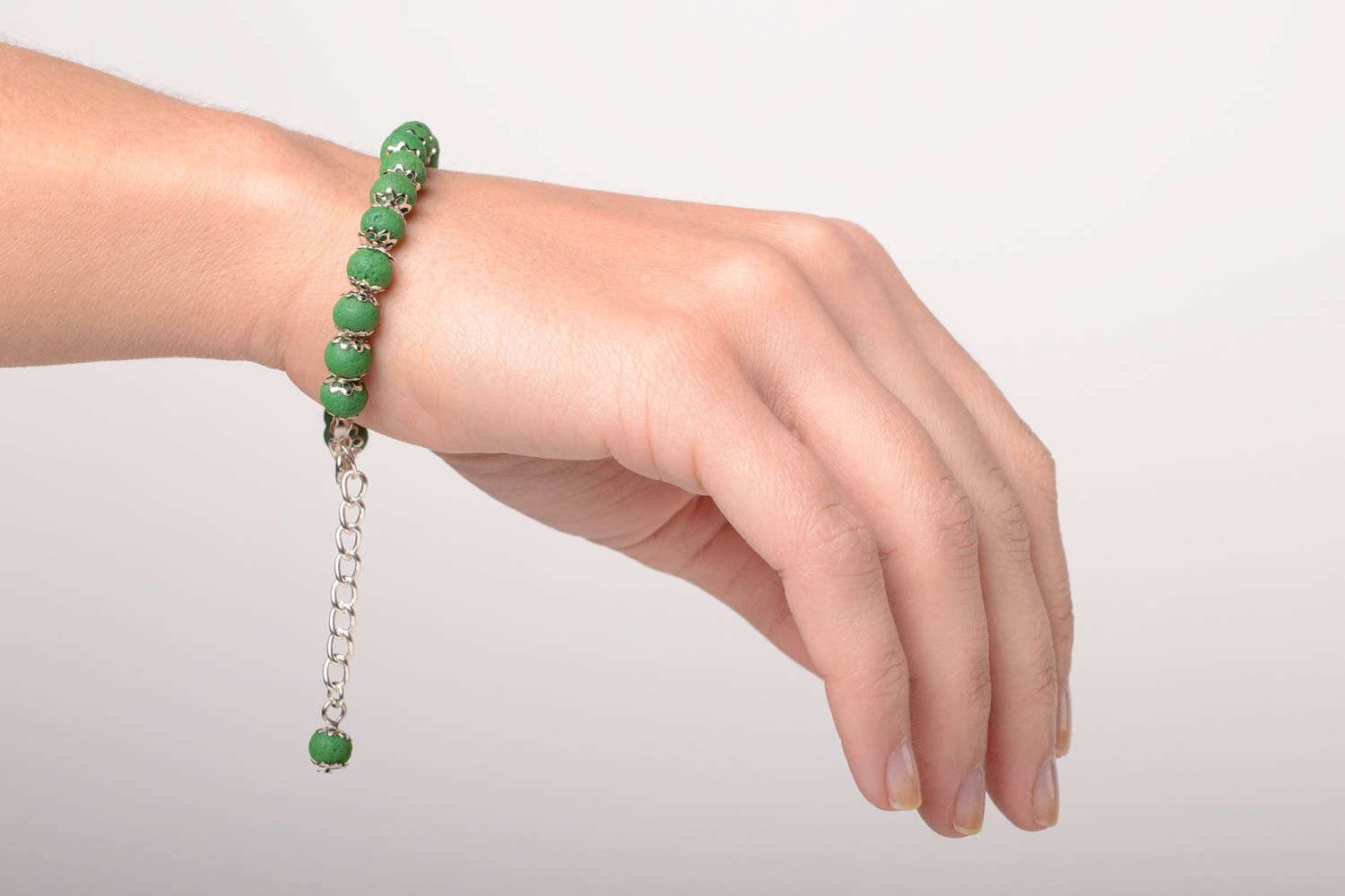 Bracelet pate polymere Bijou fait main Accessoire femme vert métal design photo 3