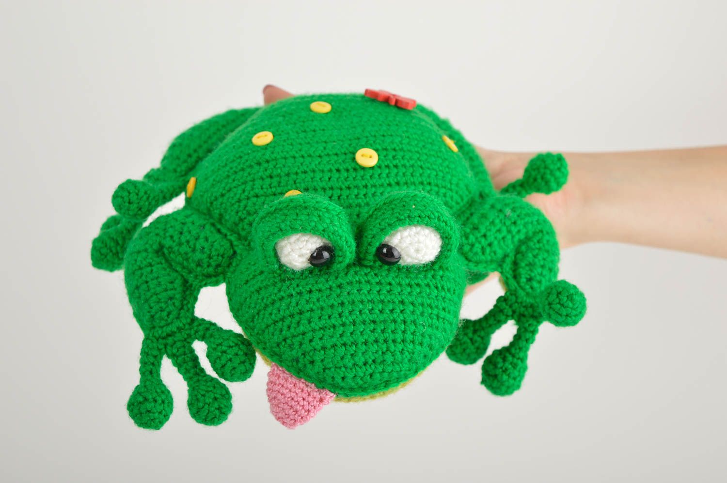Stoff Spielzeug Frosch handmade Häkel Kuscheltier Geschenk für Kinder klein foto 5