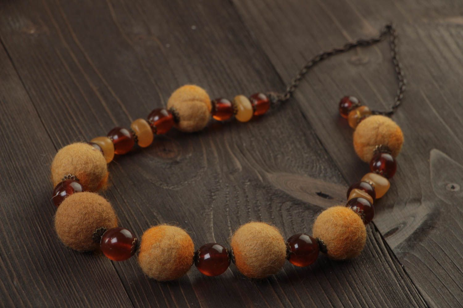 Handmade stylish woolen necklace beaded necklace amber necklace present for her photo 1