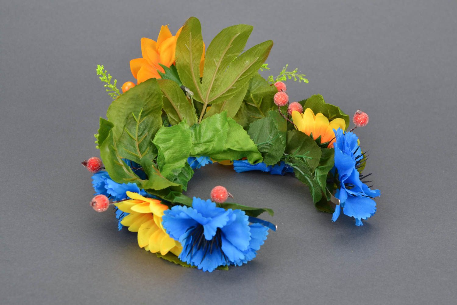 Headband with sunflowers and cornflowers photo 4