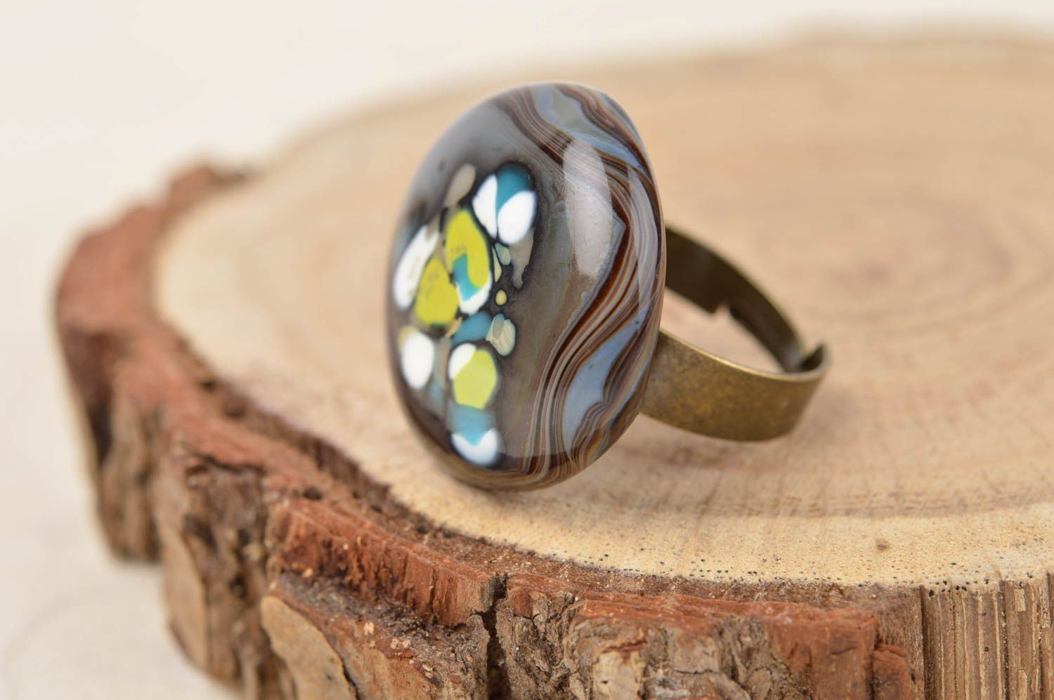 Кольцо ручной работы кольцо из стекла бижутерия из стекла украшение перстень фото 1