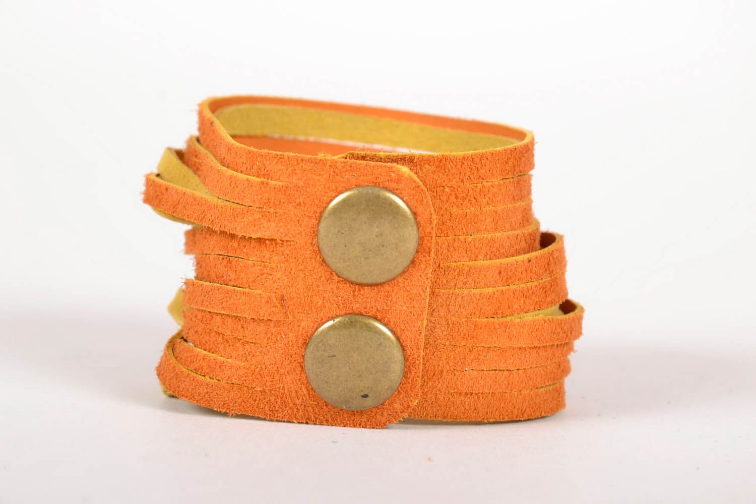 Широкий кожаный браслет Оранж фото 2