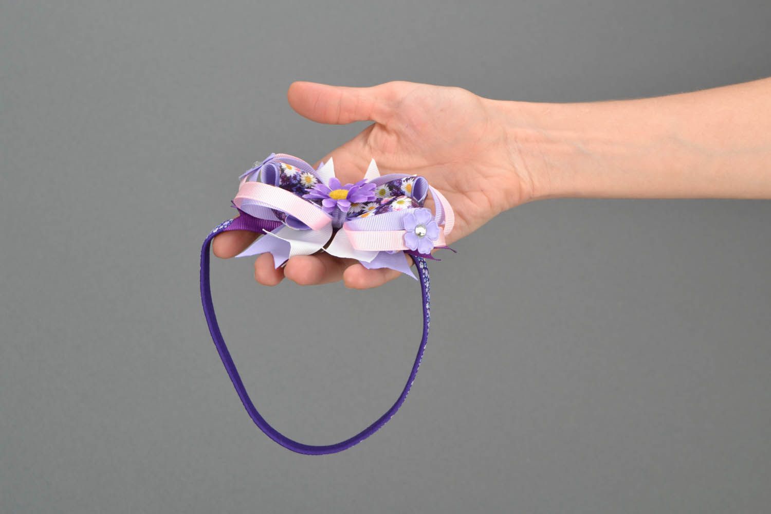 Homemade headband with lilac flowers photo 2