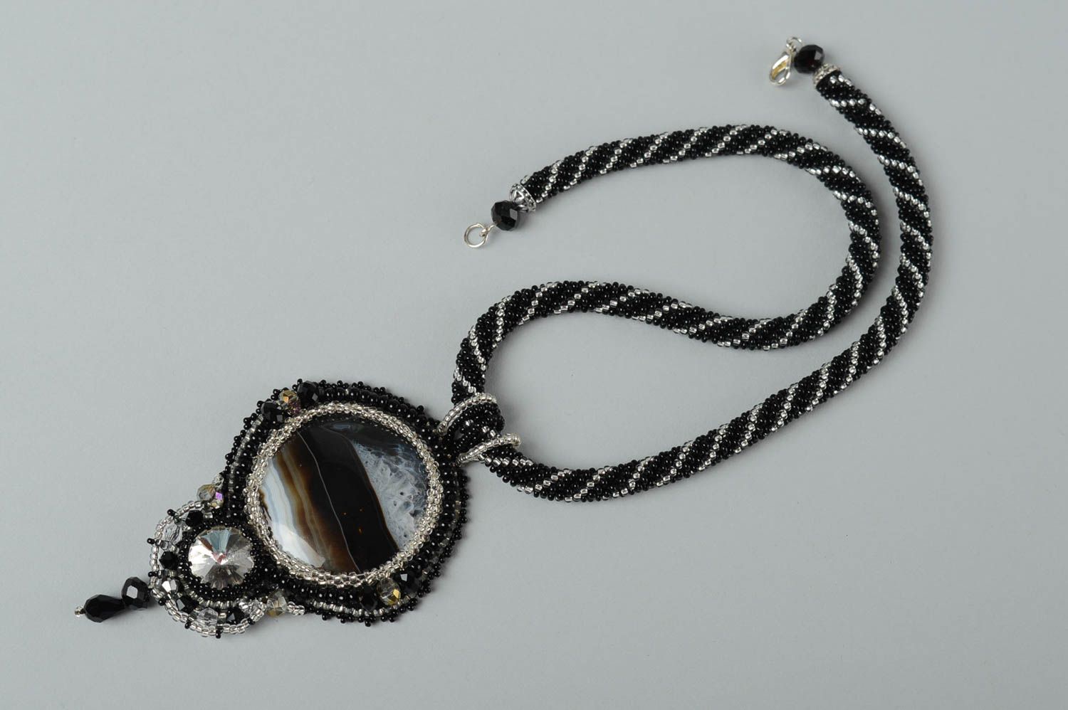 Handmade necklace massive beaded pendant unusual designer neck accessory photo 2