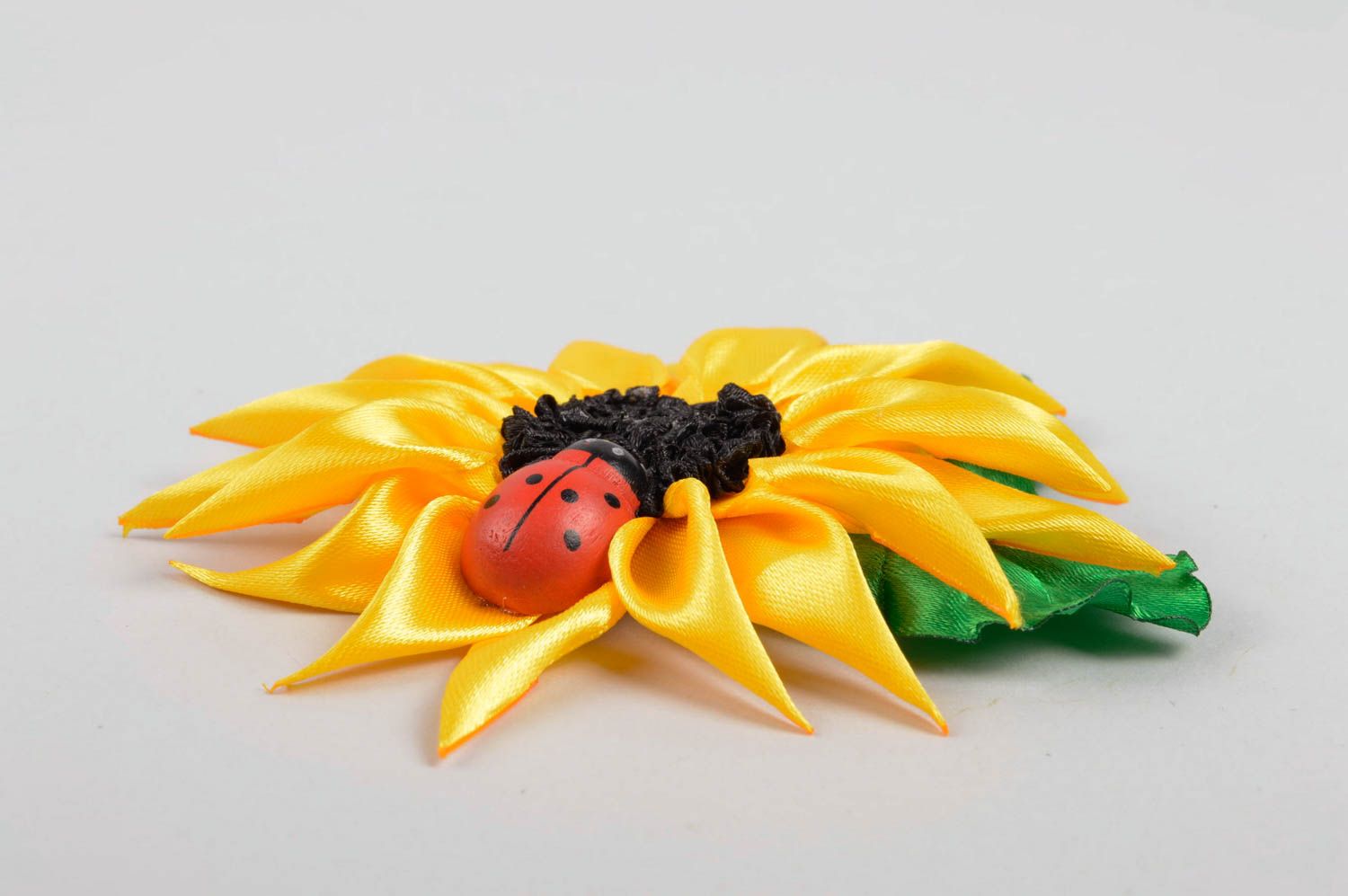 Украшение ручной работы аксессуар для волос желтая заколка с цветком Подсолнух фото 3