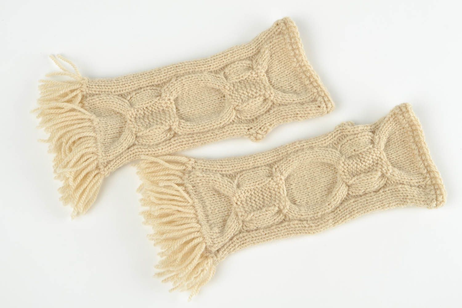 Mitaines tricot fait main Gants mitaines laine acrylique beige Accessoire femme photo 2