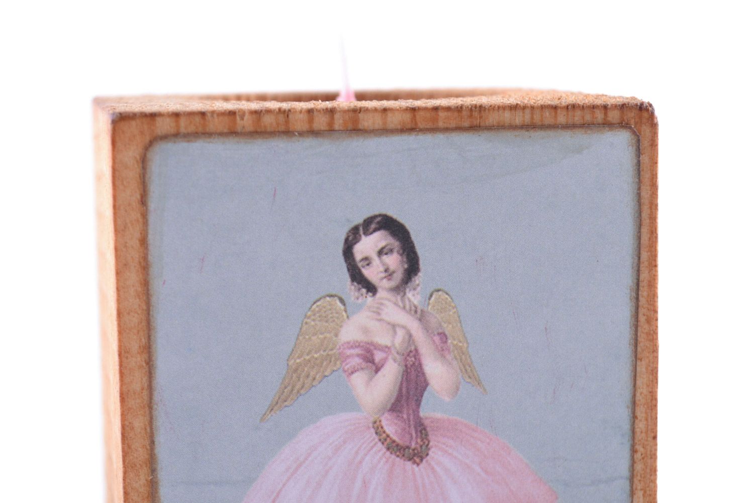 Heller handgemachter Teelichthalter aus Holz mit Bild von Ballerina für Interieur Dekoration foto 3