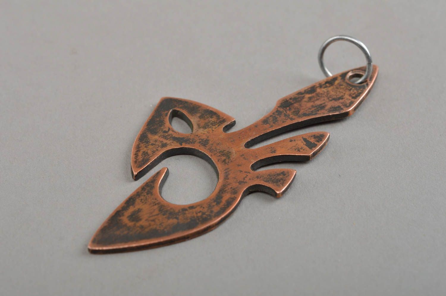 Handmade pendant in shape of fish made of copper on lace stylish accessory  photo 5