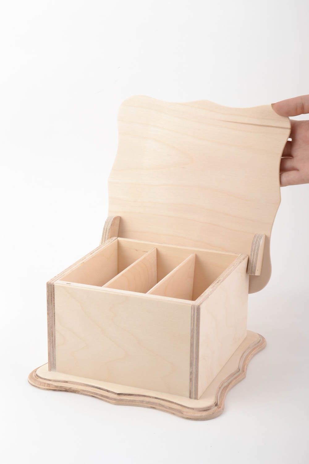 Beautiful handmade designer plywood blank jewelry box with 3 departments photo 5