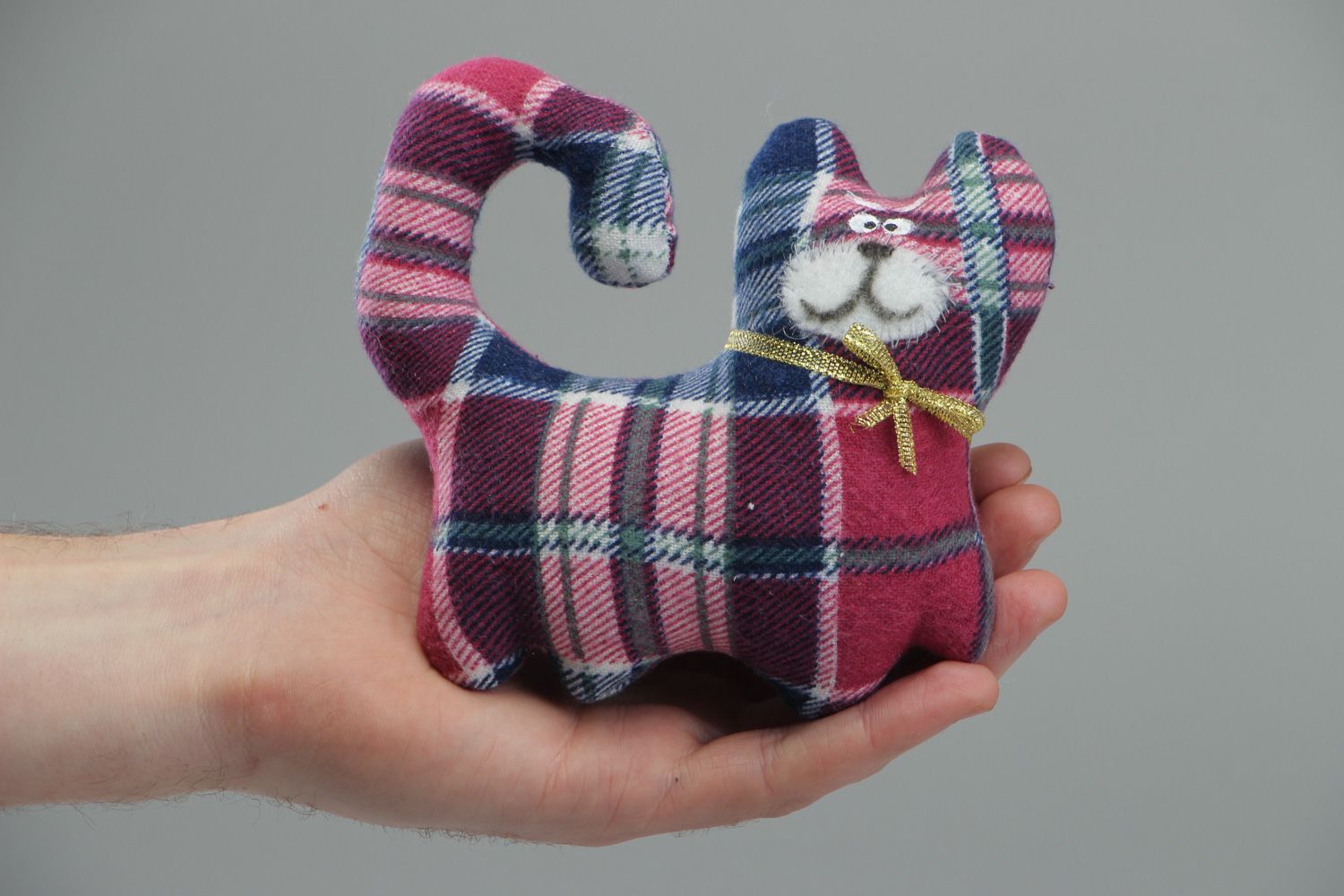 Petite peluche décorative en laine à carreaux faite main original pour enfant  photo 4