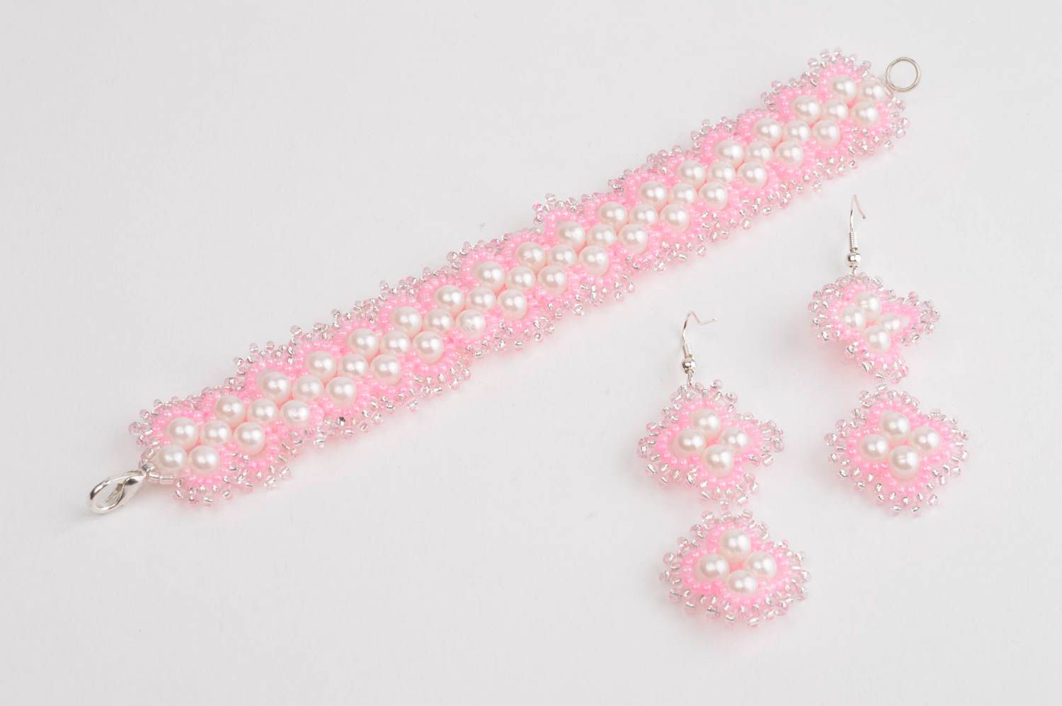 Mode Schmuck Set handmade Schmuck Rocailles Armband und Ohrringe für Damen rosa  foto 3
