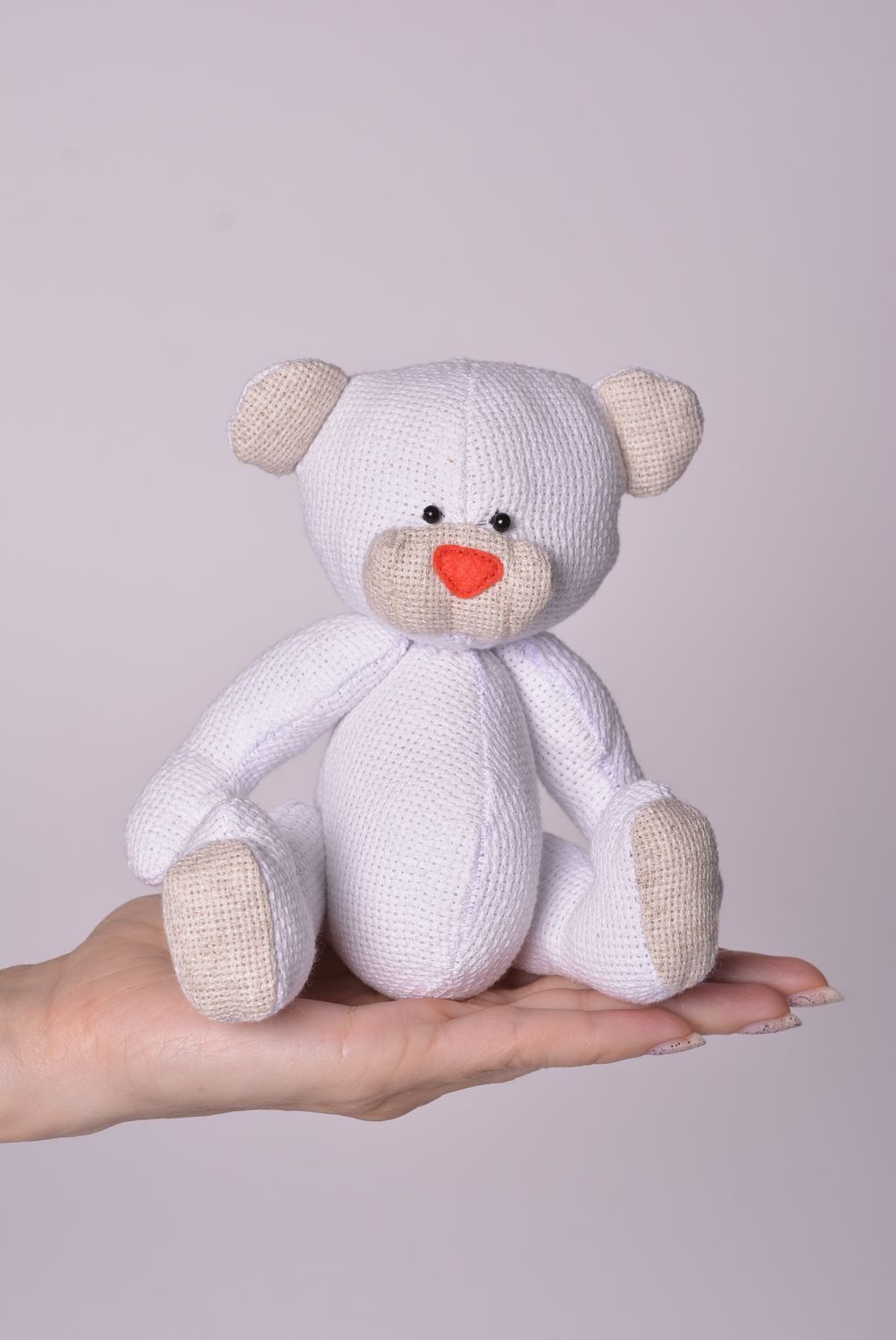 Handmade designer soft toy stylish textile bear toy cute present for kids photo 3