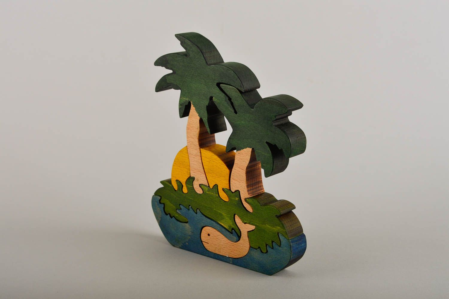 Puzzle 3D en bois fait main Jouet d'éveil île avec palmiers Cadeau bébé photo 3