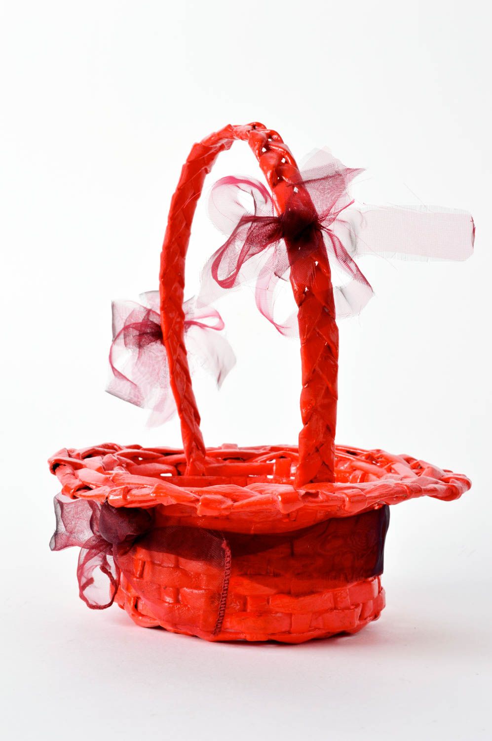 Cesta hecha a mano de papel roja regalo para niña decoración de habitación foto 3